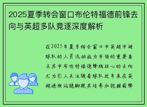 2025夏季转会窗口布伦特福德前锋去向与英超多队竞逐深度解析